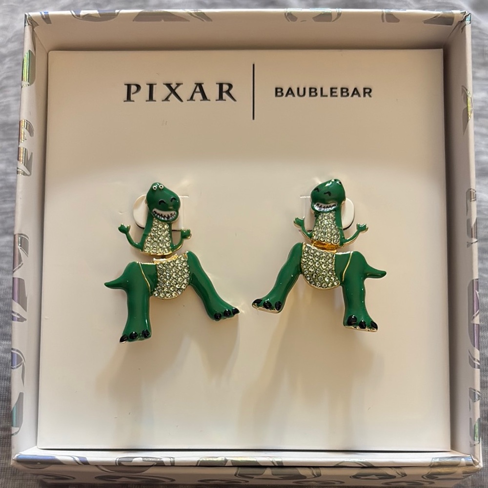 BaubleBar Green and Gold T-Rex Toy Story Earrings NWT